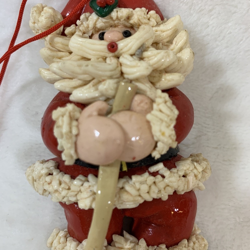 Vintage Glazed Dough Type Christmas Ornament Spaghetti Beard Golf Golfer Santa - Picture 8 of 12
